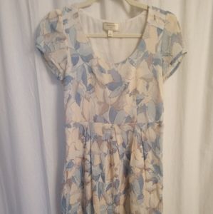 Short sleeve peach/ blue pattern dress